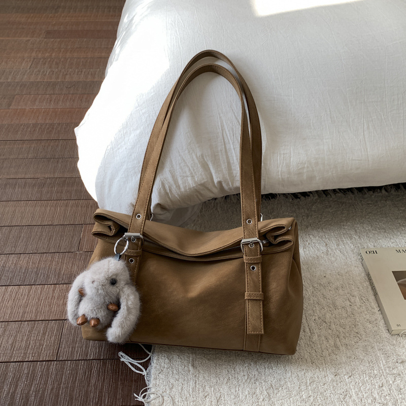 Large Capacity Suede Tote Bag For Women 2025 New Boston Bag Effortless Style Handbag Commuter Elegant Shoulder Bag - Thumbnail 3