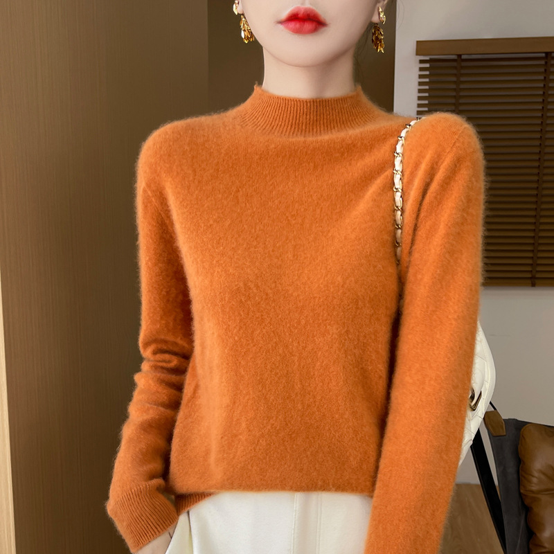 Nueva prenda de primera línea suéter de lana sin costuras jersey de cuello alto de las mujeres camisa de fondo de punto de Cachemira adelgazante de moda image 5