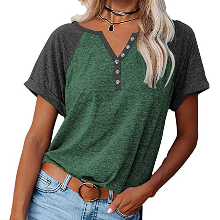 2025 アマゾン春夏の女性の新しいトップスヨーロッパとアメリカのゆったりとした大きいサイズのカラーブロック半袖 T シャツ女性用|undefined