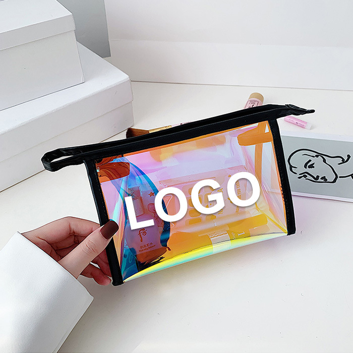 Transparent cosmetic bag PVC, rainbow waterproof bag, watercolour with zipper