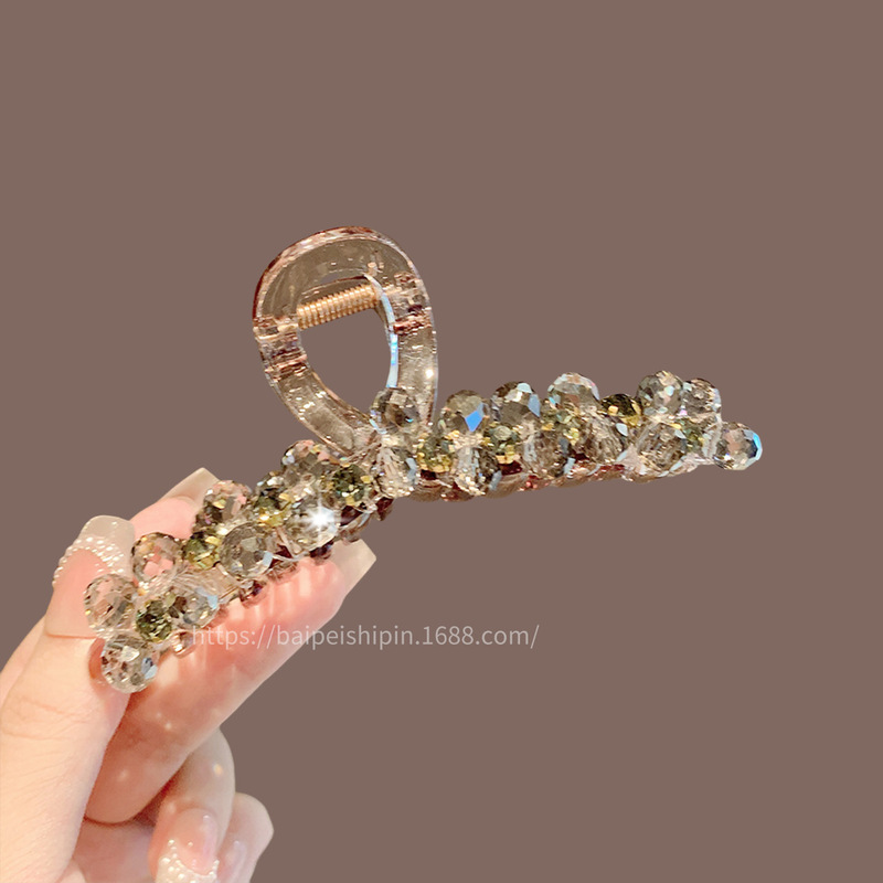 後頭部用のハイエンドの軽くて豪華な輝くダイヤモンドクリスタルヘアピン、ハイエンドのサメクリップ、大きなヘアピンヘッドドレス|undefined
