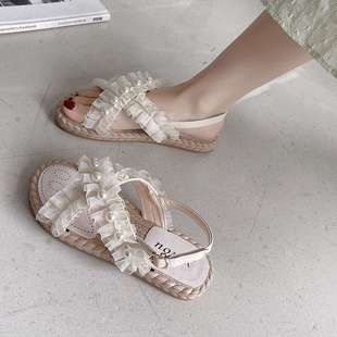 Sandals Pastoral Style with Skirt Low Heel Roman Sandals Women's Outer Wear 2025 New Summer Shoes Casual Sandals