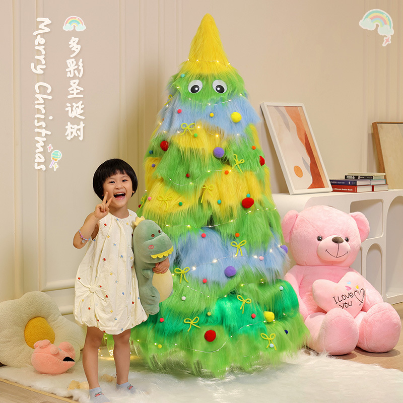 Paquete de árbol de Navidad 1.5 / 1.8 / 2.1m dibujos animados de peluche iluminados gran árbol de Navidad decoración conjunto