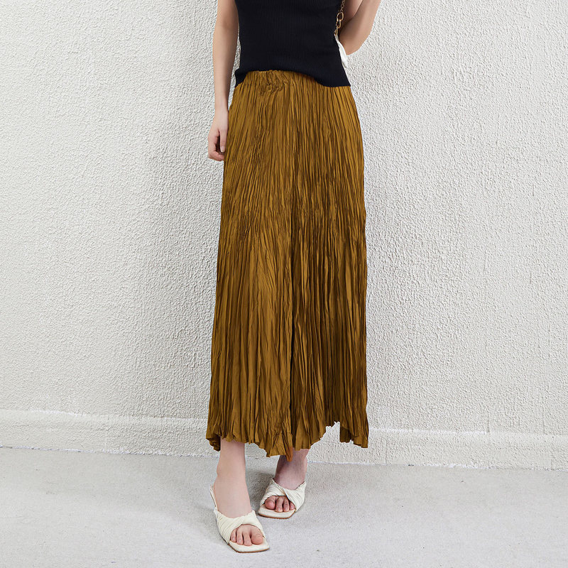 Miyake pleated skirt women's A- line skirt mid-length new pleated slimming draped solid color quality large swing long skirt