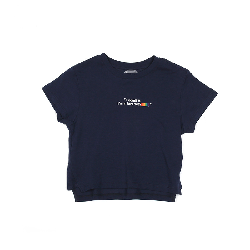 ZaiZai series Dark Blue English letter short sleeve bottoming shirt 80-110