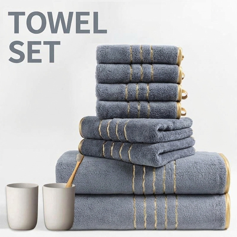 Luxury Coral Fleece Bath Towel Set with Golden Star Embroidery, Super Absorbent, Soft Plush, for Hotel and Spa Bathroom Luxury Coral Fleece Bath Towel Set with Golden Star Embroidery, Super Absorbent, Soft Plush, for Hotel and Spa Bathroom