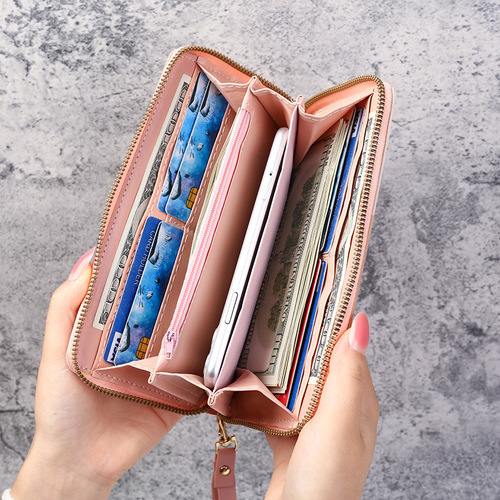  New Korean Style Wallet Women's Long Zipper Large Capacity Mobile Phone Bag Versatile Korean Style Splicing Clutch Bag Card Holder