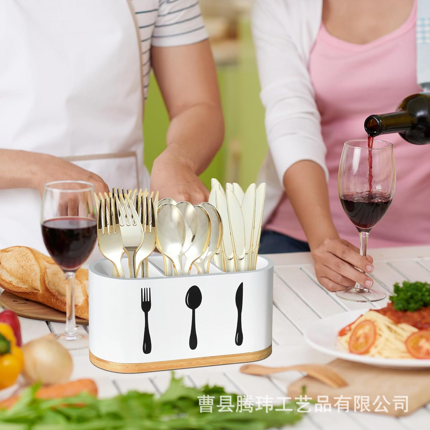 木质餐具收纳盒饭店餐厅筷子筒刀叉分隔式收纳盒带托盘实木餐具盒