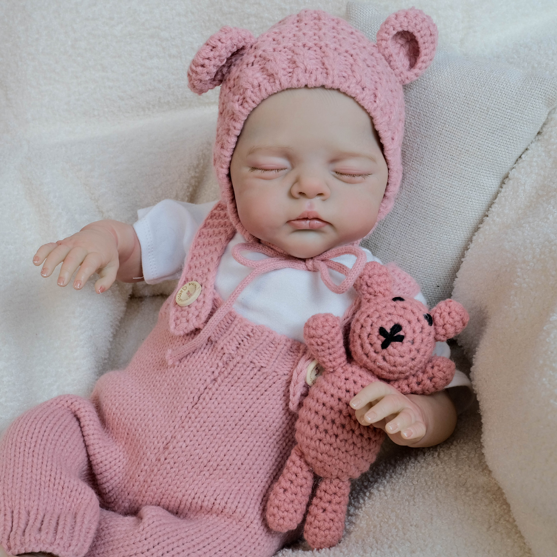 Mono de lana rosa de 18 pulgadas con ojos cerrados, juguete de simulación Irys, muñeca de renacimiento, regalo de Navidad para niños