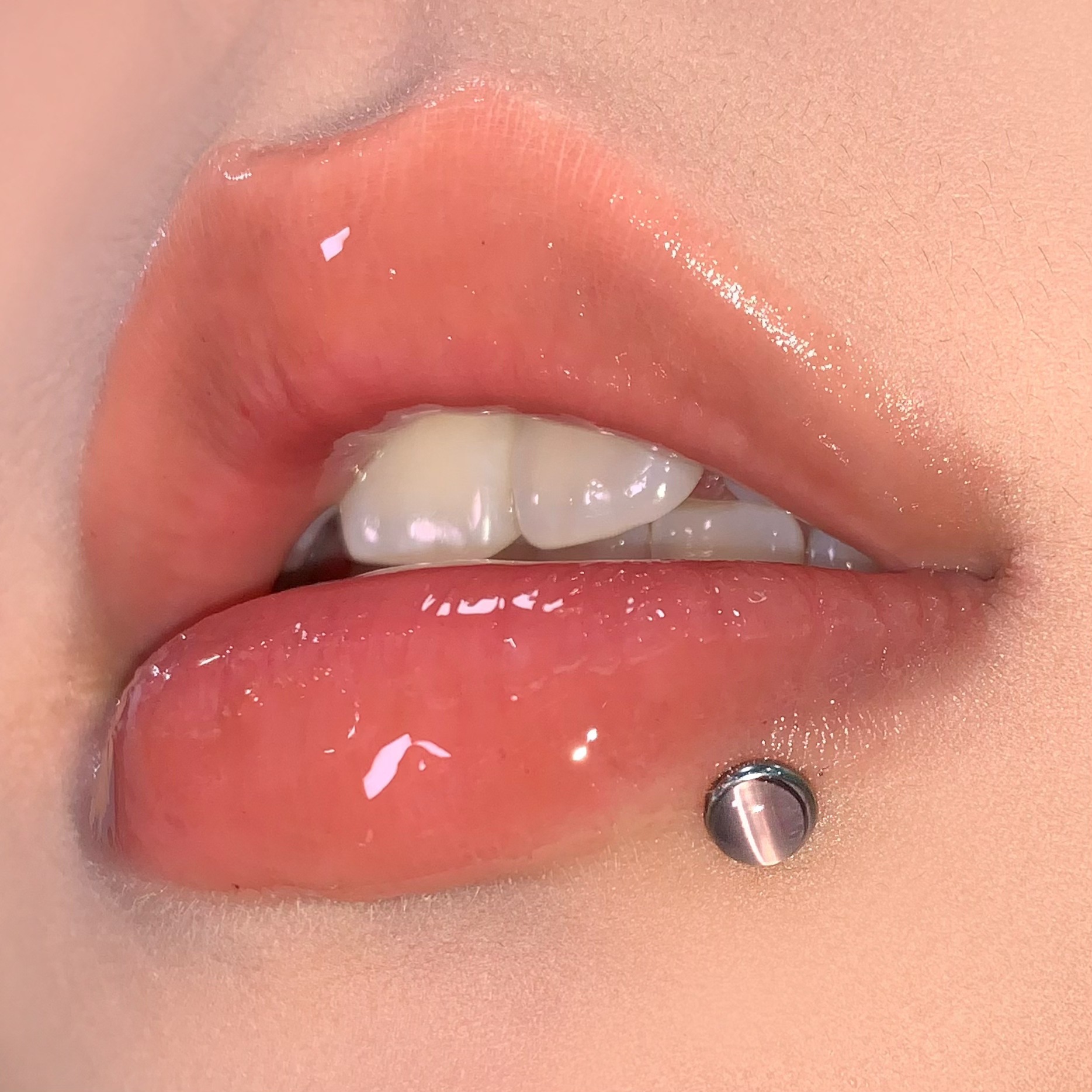 Labret stud lip piercing jewelry styling detail