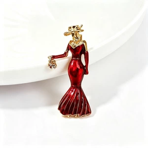 Alloy Enamel Fashion Girl Brooch Red Elegant Suit Accessory Pin Cartoon Character Design Brooch Ornament