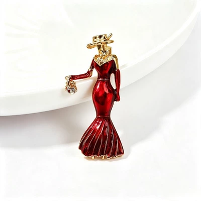 Alloy Enamel Fashion Girl Brooch Red Elegant Suit Accessory Pin Cartoon Character Design Brooch Ornament