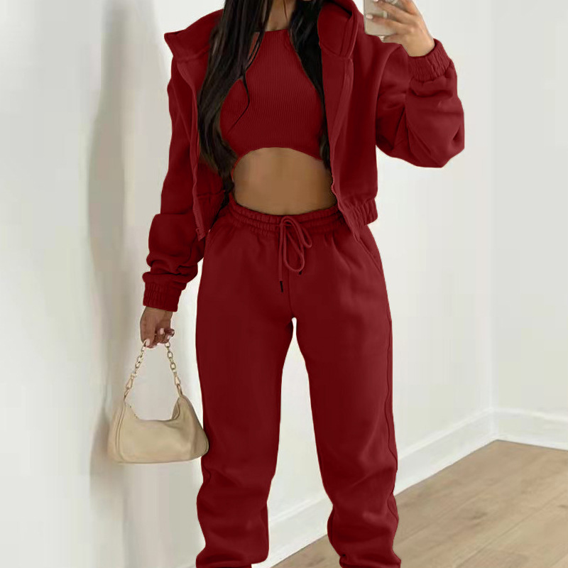 2026 New Spring Women's Clothing European And American Outfit Solid Color Hooded Sweatshirt Casual Fashion Sports Set_ecoleips.com