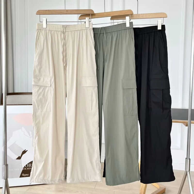 2024 women's summer new thin casual high waist overalls close-fitting drawstring large pocket umbrella pants 456106 2024 women's summer new thin casual high waist overalls close-fitting drawstring large pocket umbrella pants 456106