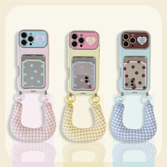 简约纯色波点适用iPhone16promax苹果14手机壳13镜面卡包15小众女