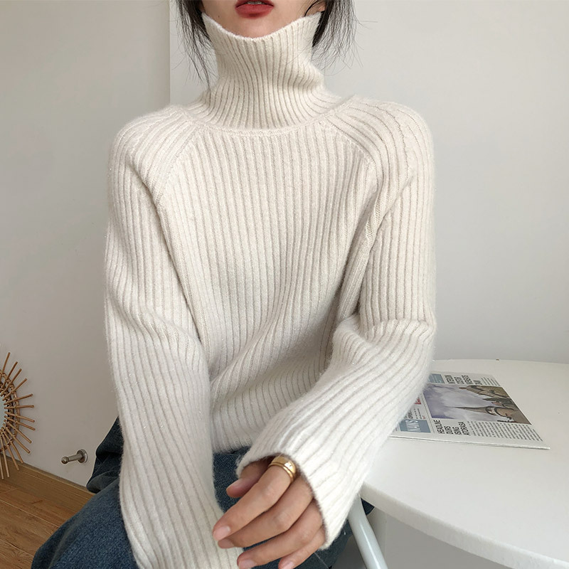 New Korean Style Autumn and Winter Sweater for Women, High-Necked Solid Color Pullover Knitwear, Loose and Gentle Style, Lazy Style Women's Top New Korean Style Autumn and Winter Sweater for Women, High-Necked Solid Color Pullover Knitwear, Loose and Gentle Style, Lazy Style Women's Top