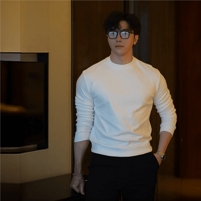 가을과 겨울 320G 마이크로 하이 칼라 헤비 캐시미어 높은 탄성 밀착 샌딩 따뜻한 압력 핸드 슬리브 조끼 바닥 셔츠 긴 소매