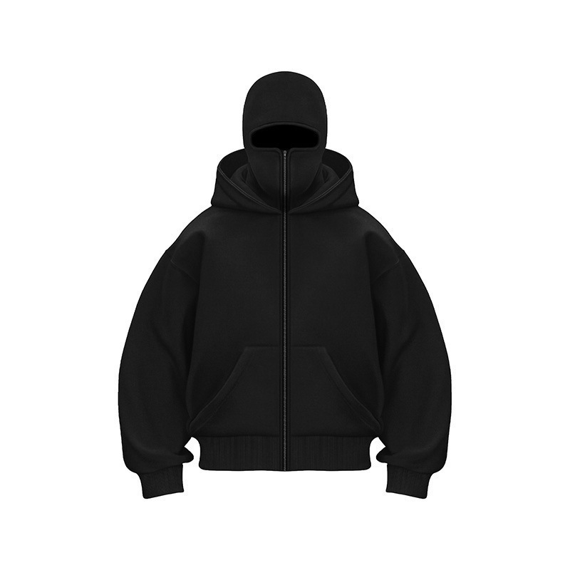 Black Hooded Cardigan Sweatshirt for Men, Trendy and Unique, Loose Casual Jacket, Customizable with Logo Printing Black Hooded Cardigan Sweatshirt for Men, Trendy and Unique, Loose Casual Jacket, Customizable with Logo Printing