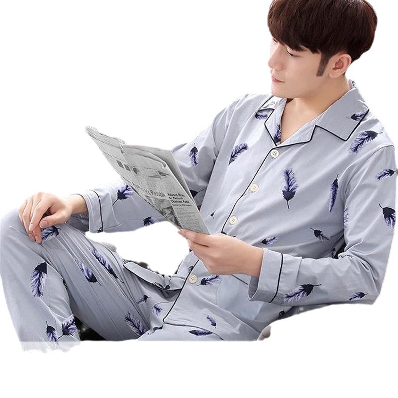 남성 잠옷, 남성용 얇은 긴팔 면 100% 봄, 가을, 겨울 홈웨어 슈트, 가디건, 고급 플러스 사이즈