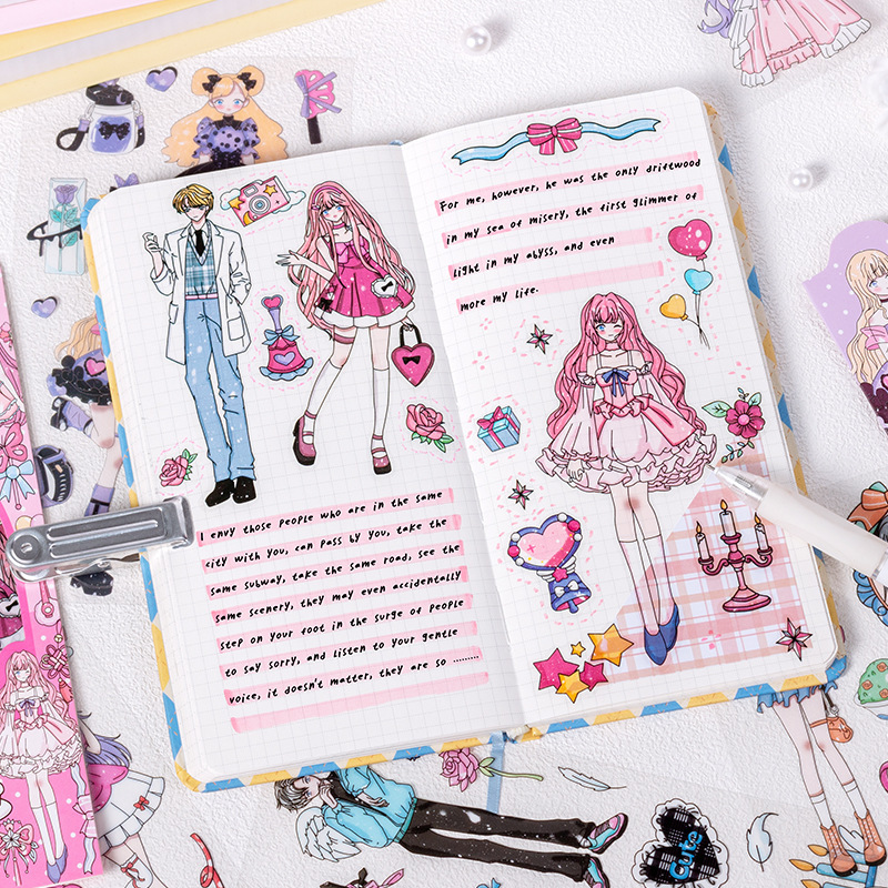 Dimensión de amor amor amoroso corazón de una niña transparente pegatinas impermeables para mascotas diy contabilidad manual diario material de decoración pegatinas animadas dibujos animados