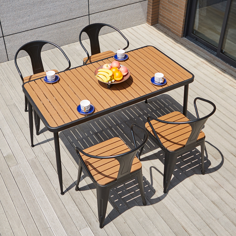 Modern outdoor plastic wooden table chair coffee shop outdoor discussion dining table chair balcony courtyard open -air first table four chairs