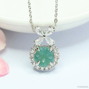 Juanyu Natural A-Grade Jadeite Blue Water Flower Pendant Jade Necklace Live Sale Wholesale Fc5050203L