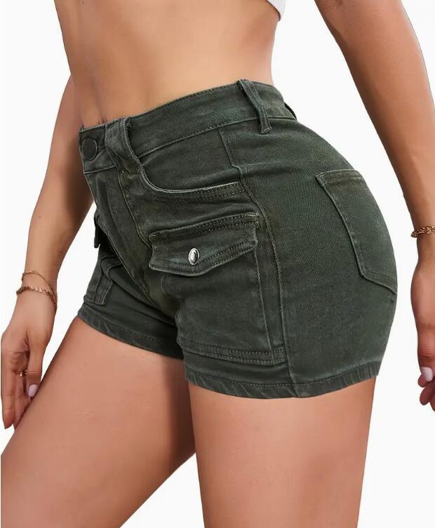 Women's Stretch Denim Shorts Solid Colour Street Style Shorts_voghion.com