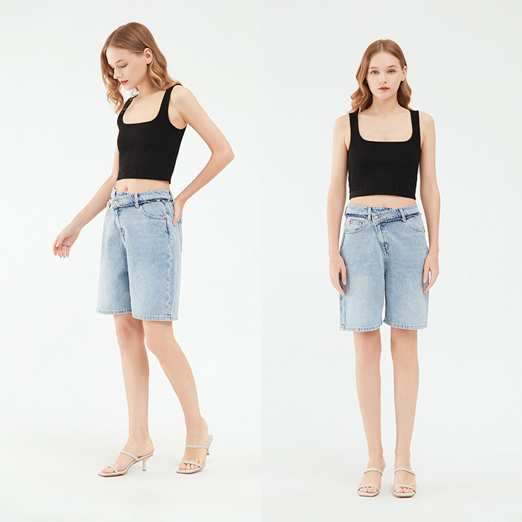 ins blogger with AGoldE retro high waist design cross waist head five points Torre straight jeans women