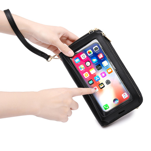 Women's RFID Anti-Theft Touch Screen Phone Bag Transparent Phone Pocket Single Shoulder Mini Bag Multifunction Crossbody Wallet