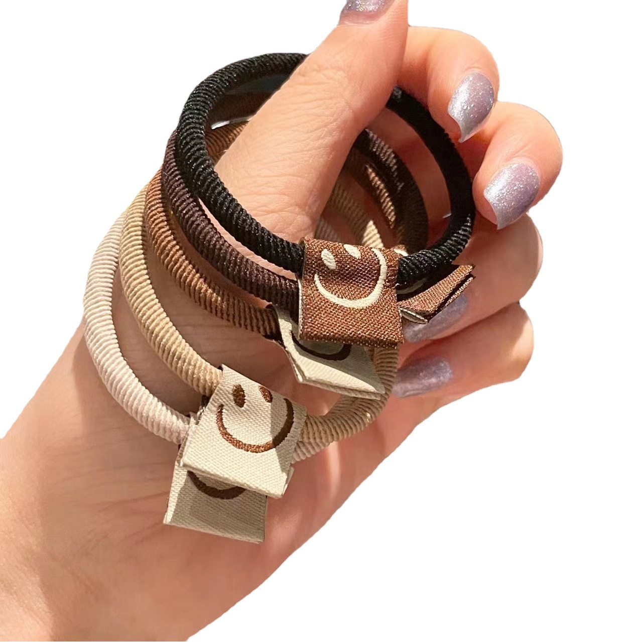 Serie marrón de alta elástica cara sonriente banda de pelo cuerda de pelo banda de pelo de las mujeres ins accesorios para el cabello de alta apariencia cuerda de pelo al por mayor