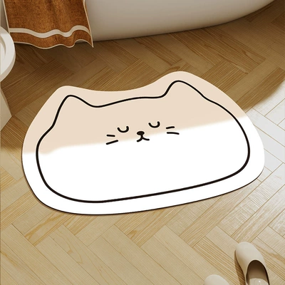 Line Cat Entrance Door Entrance Avtomobil döşəmə paspasları - closed-eyes-cat-white-4060cm-new-diatom-mud