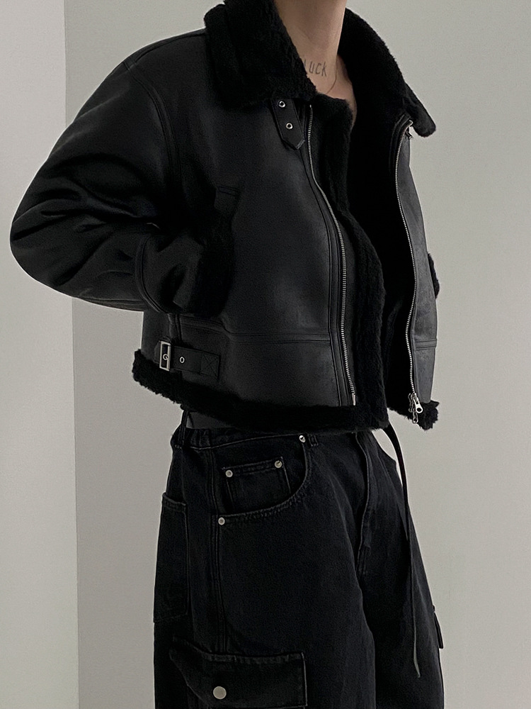 MYQ abrigo de algodón de piel de invierno de los hombres de estilo coreano de gamuza suelta chaqueta de cuero de la motocicleta