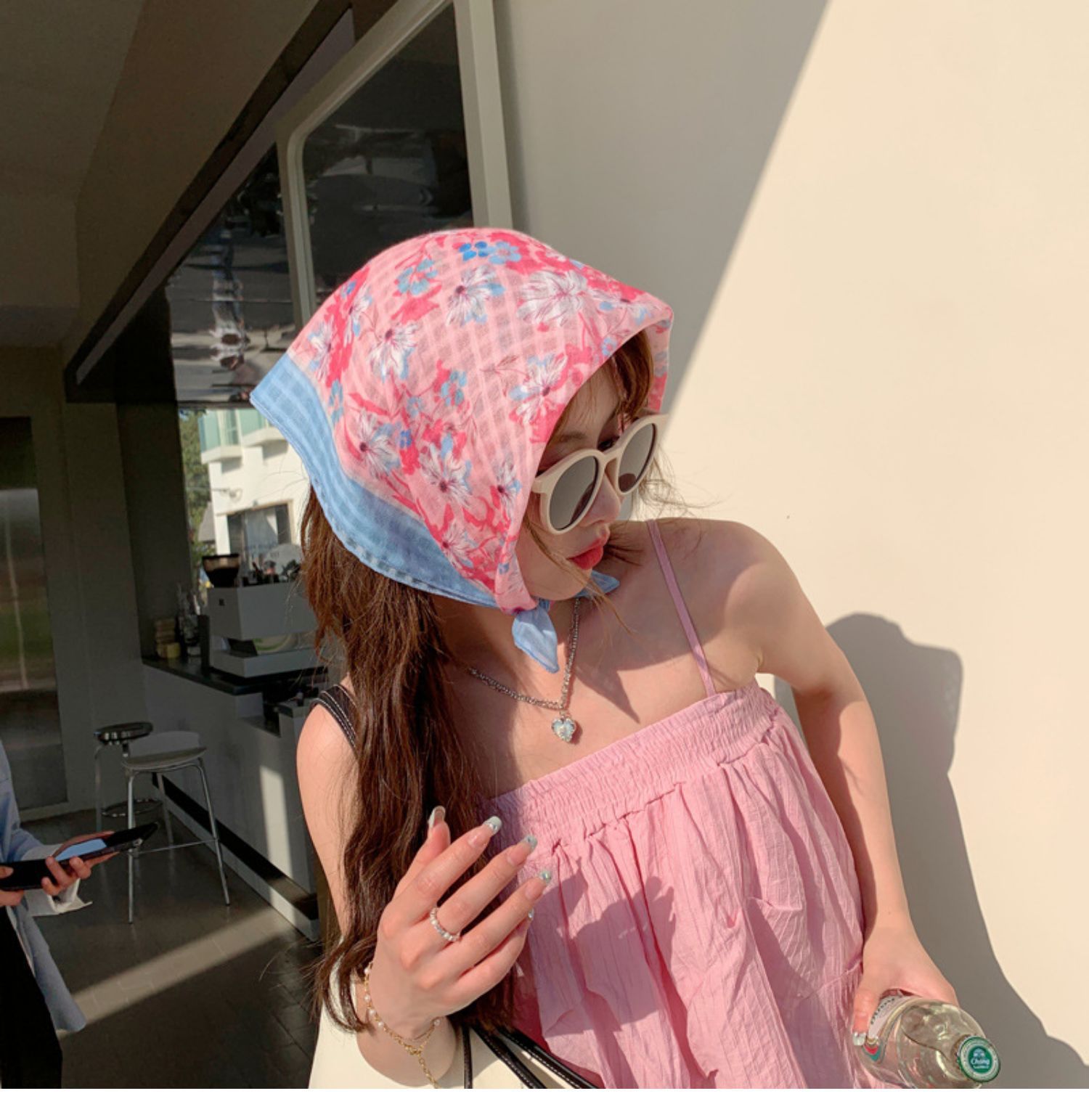 小清新棉麻围巾小方巾女花朵小碎花文艺复古领巾春夏装饰发带头巾