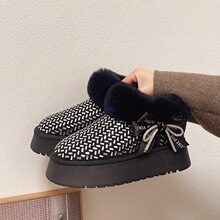 雪地亮片靴女2024新款加厚防滑短靴厚底棉鞋冬季保暖水钻加绒