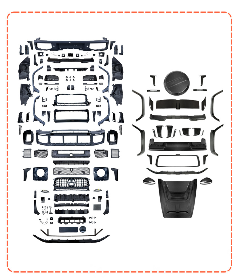 Mercedes-Benz G-Class W464/465, modified to W465 G900 style, including front and rear bumpers, engine cover, wheel arches, and spare tire cover – a complete set