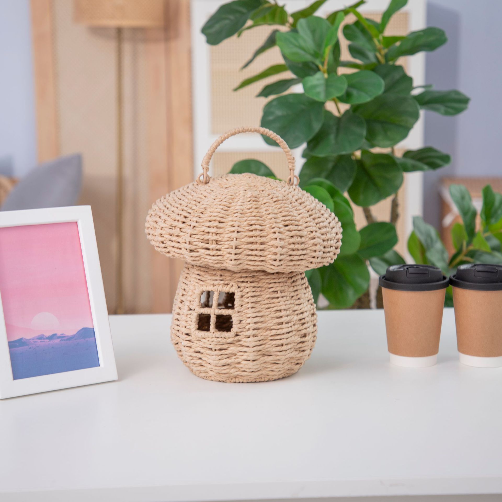 Cartoon personalizado baguette de mano de hongo tejido de cajas de almacenamiento de cajas de hongo de niños canasta de tejido accesorios de almacenamiento