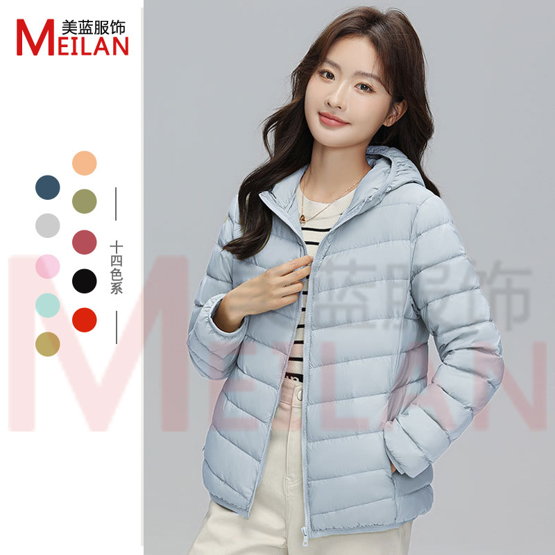90 Velvet Women's Hooded Down Jacket Women's Lightweight Short Large Size Lightweight Foreign-style White Duck Down Jacket Pinghu Down Jacket