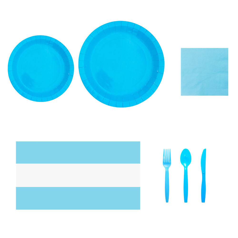 Comercio exterior de color sólido azul fiesta vajilla suministros fiesta de cumpleaños fiesta azul puro papel Placa de papel taza decoración de vacaciones