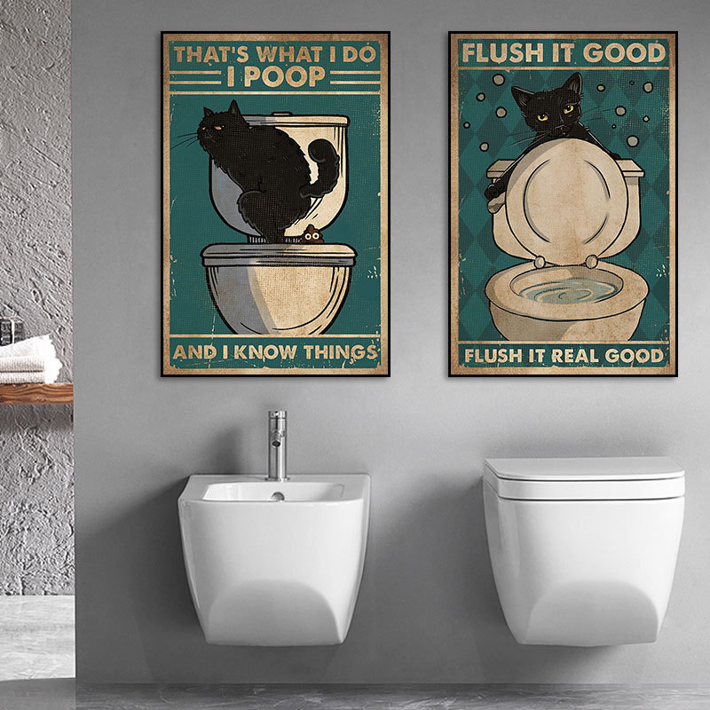 Cat Hanging Painting Black Cat Bath Bathroom Wall Decoration Painting Personalized Bar Clear Bar Toilet Bathroom Waterproof Mural