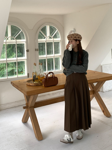 GAGD French Style Pleated A-line Wool Blazer Skirt - Autumn/Winter High-Waisted Retro Medium-Length Pleated Skirt