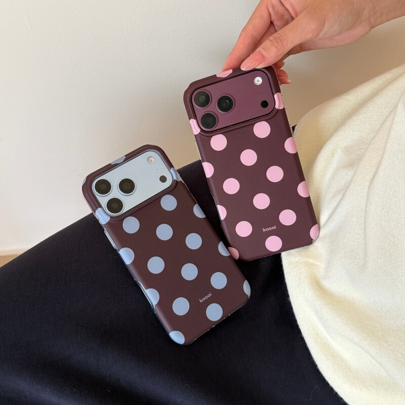 Wine red and powder blue polka dot design, suitable for Apple 18 Pro Max phone case, iPhone 17 PM, double-layer, 16p, matte finish Wine red and powder blue polka dot design, suitable for Apple 18 Pro Max phone case, iPhone 17 PM, double-layer, 16p, matte finish