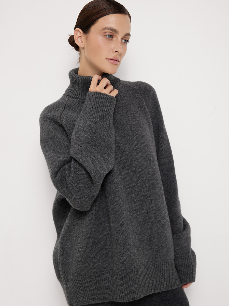 Suéter de Cuello Alto de Lana, Estilo Europeo y Americano, Otoño-Invierno 2025, Nuevo Suéter Holgado de Punto, Cálido para Mujer