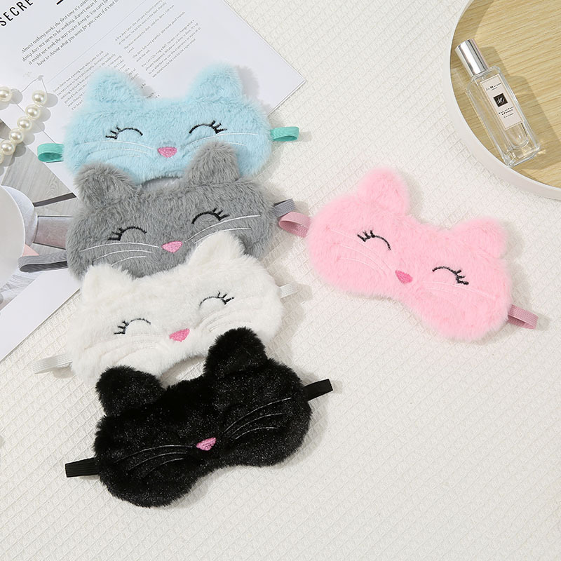 漫画かわいいぬいぐるみのアイマスクの子猫はウサギの毛の遮光アイマスクの潮流刺繍睡眠アイマスクの卸売りをまねます。|undefined