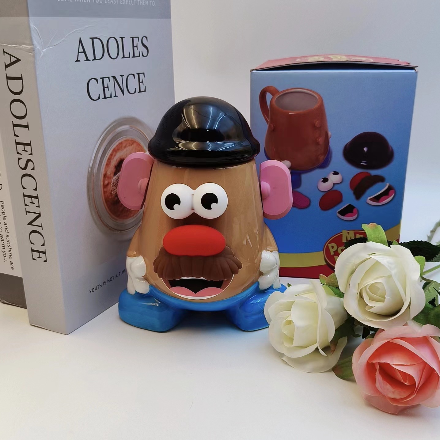 Taza de cerámica transfronteriza taza de dibujos animados creativa Papa extraíble decoración personalizada muñeca Taza de cerámica con tapa