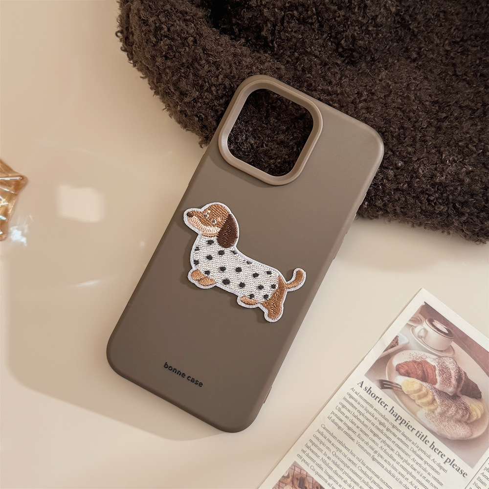 ins suéter bordado cachorro 15pro max manzana 16 caso de teléfono estereoscópico iphone 14 aplica 13 silicona 17