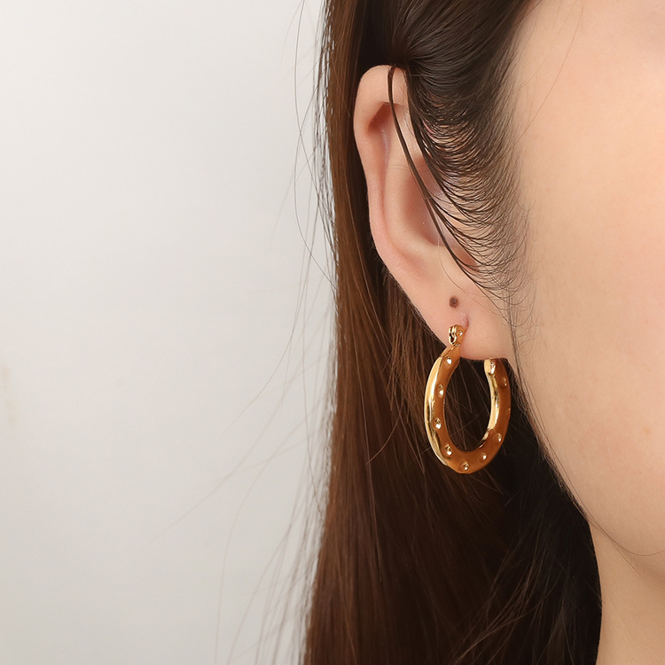Pendientes de punto redondo transfronterizo europeo y americano de alto grado de las mujeres geométricas de moda versátil de 18K pendientes de acero inoxidable