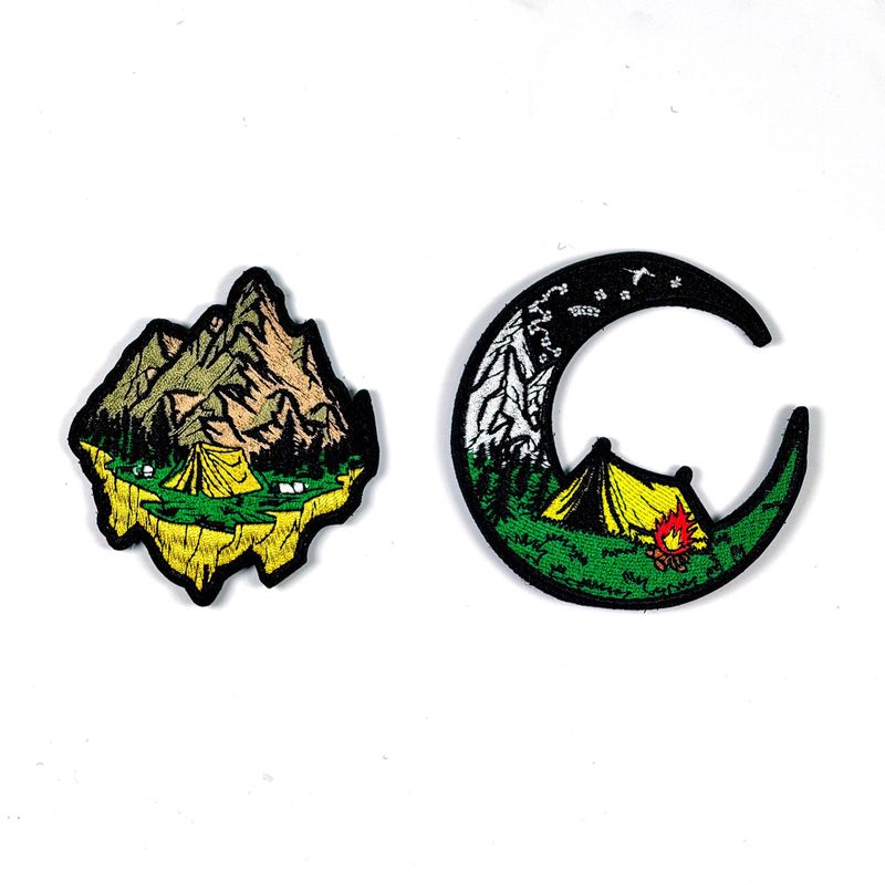 山と川の刺繍パッチ、パンクアウトドアパーソナライズ刺繍パッチ、キャンプ腕章、バックパック、テント用マジックパッチ|undefined