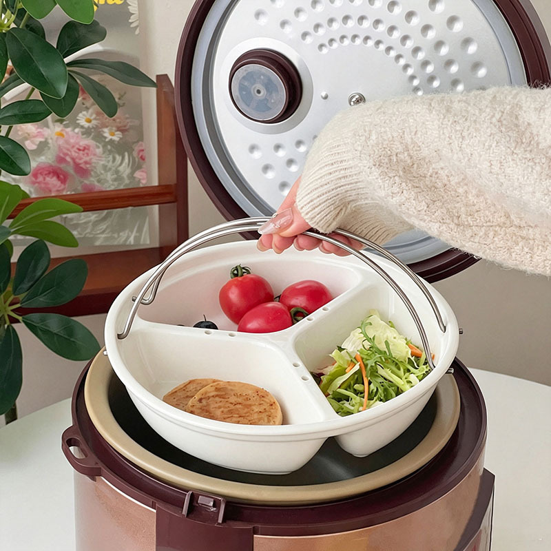 Ceramic three-compartment baby food steaming tray, portable steaming rack for rice cooker, baby divided three-compartment steaming tray lunch box Ceramic three-compartment baby food steaming tray, portable steaming rack for rice cooker, baby divided three-compartment steaming tray lunch box