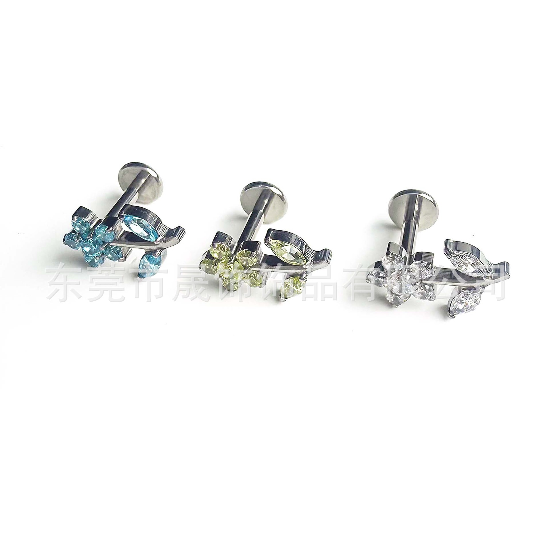 F136 Titanium Flower Ear Stud Studded Cubic Zirconia G23 Implant Grade Titanium 内牙 Labret Stud 人体 Piercing Jewelry Helix Cartilage Stud