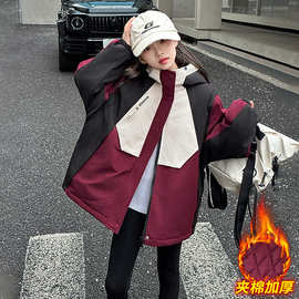 女童夹棉外套秋冬款2024新款儿童洋气冬季派克服加厚连帽冲锋衣潮